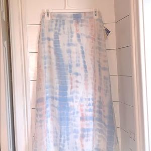 Light blue and pink tie dye midi skirt NWT